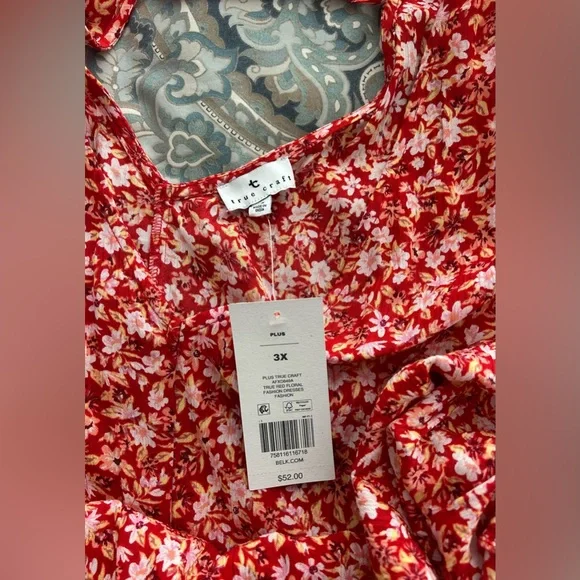 NWT Floral Red Sleeveless Dress with Tie Back -3X - Picture 7 of 10